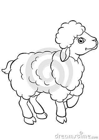 Coloring pages. Animals. Little cute sheep. Vector Illustration