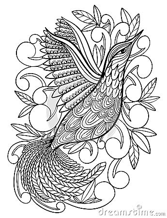 Coloring Pages. Coloring Book for adults. Beautiful template with artwork. School education.Bird hummingbird. Cartoon Illustration