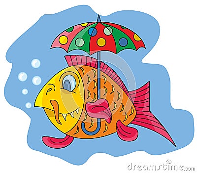 Fun fish with umbrella Stock Photo