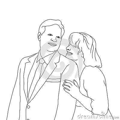 Coloring pages - a couple having a great time, wife hugs husband, flat colorful illustration of people for friendship day. hand- Vector Illustration