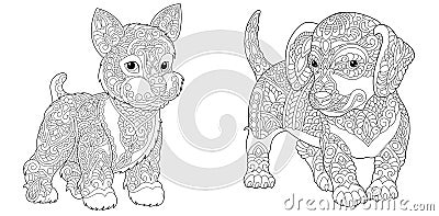 Coloring pages with cute dogs Vector Illustration