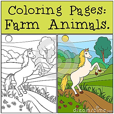 Coloring Pages: Farm Animals. Cute horse. Vector Illustration