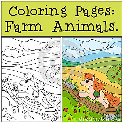 Coloring Pages: Farm Animals. Little cute pony. Vector Illustration