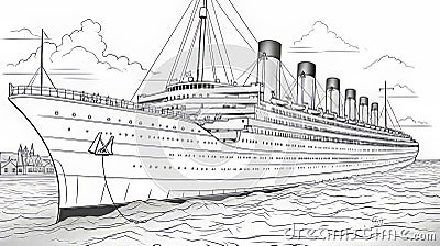 Titanic Ship Coloring Pages: Fun Cartoon Style For Children Cartoon Illustration