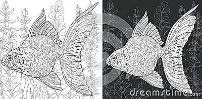 Coloring pages with Gold Fish Vector Illustration