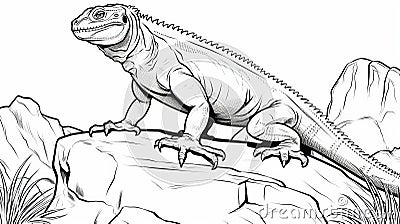 Realistic Iguana Coloring Pages: Hand-drawn Animation With Rtx On Stock Photo