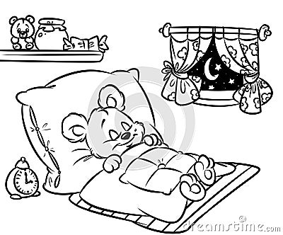 Coloring pages sleeping little bear Cartoon Illustration