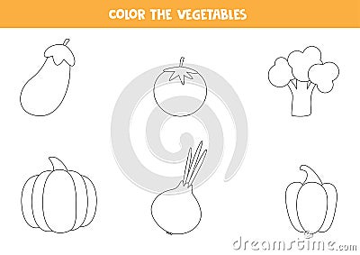 Coloring pages with vegetables for preschool kids Vector Illustration