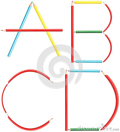 Coloring Pencils Alphabet Letters Set A-D Stock Photo