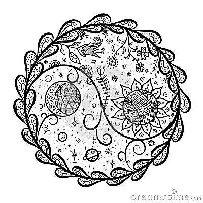 Coloring picture for adults Yin Yang Stock Photo