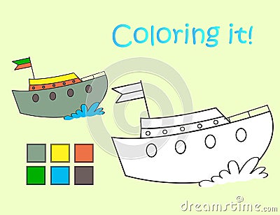 Coloring picture fun boat Vector Illustration