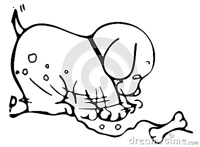 Coloring picture of a puppy digging the ground Stock Photo