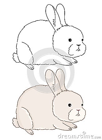 Coloring picture of rabbit drawn by hand on white background. Illustration of cute little animals in vector Vector Illustration