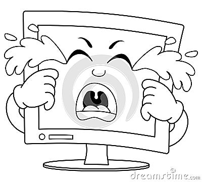 Coloring Sad Crying Computer Monitor Vector Illustration