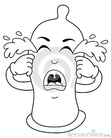 Coloring Sad Crying Condom Character Vector Illustration