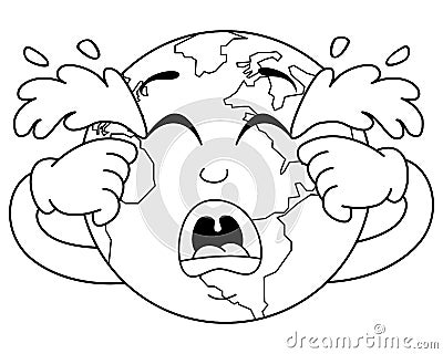 Coloring Sad Crying Planet Earth Character Vector Illustration