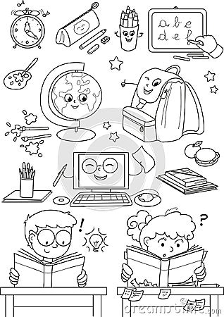 Coloring school elements for little kids Vector Illustration