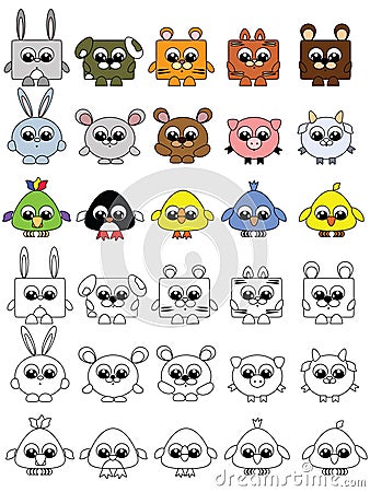 Coloring ,set animals. Vector Illustration