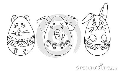 Coloring Set with Easter Eggs in a Shape of Animals with Ornament Stock Photo