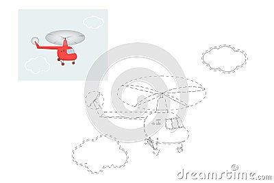 Coloring. Simple educational game for children. Vector illustration of a helicopter. Vector Illustration