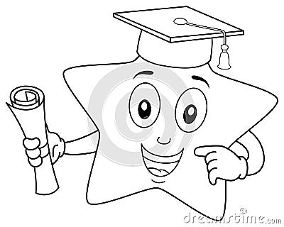 Coloring Star Character with Graduation Hat Vector Illustration