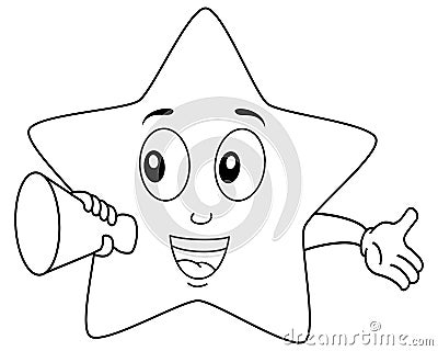 Coloring Star Character Holding Megaphone Vector Illustration