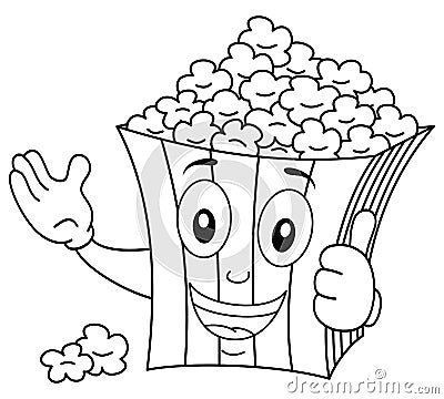 Coloring Striped Popcorn Bag Smiling Vector Illustration