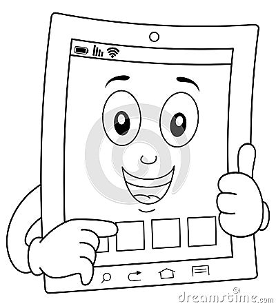 Coloring Tablet Character with Thumbs Up Vector Illustration