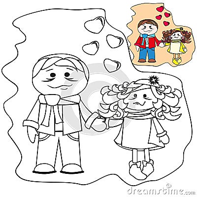 Coloring with templates - Pair in love. Brown-haired Stock Photo