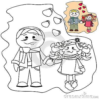 Coloring with templates - Pair on love. Redhaired. Vector Illustration