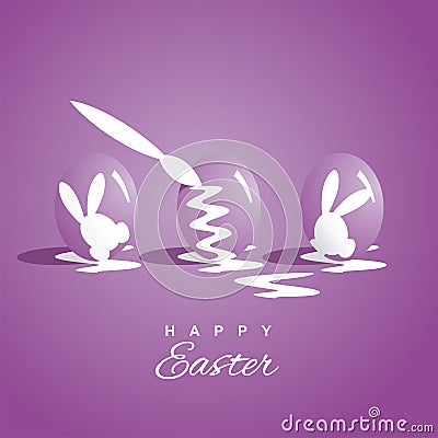 Coloring three Easter eggs purple background Stock Photo