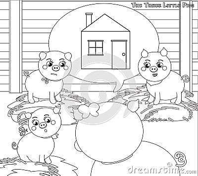 Coloring three little pigs 2. A new house Vector Illustration