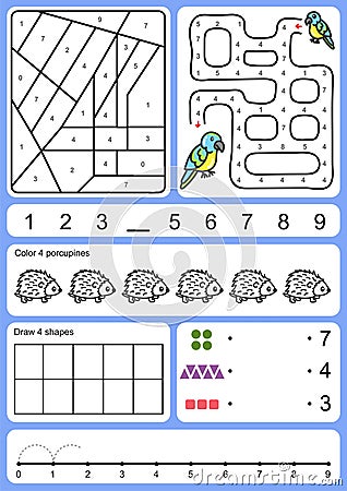 Coloring, tracking, matching and drawing object of number Vector Illustration