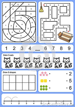 Coloring, tracking, matching and drawing object of number Vector Illustration