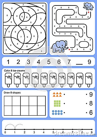 Coloring, tracking, matching and drawing object of number Vector Illustration