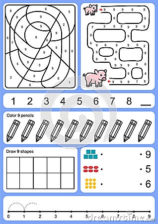 Coloring, tracking, matching and drawing object of number Vector Illustration