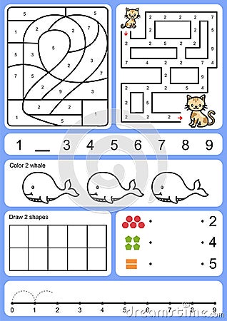 Coloring, tracking, matching and drawing object of number Vector Illustration