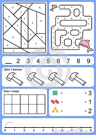 Coloring, tracking, matching and drawing object of number Vector Illustration