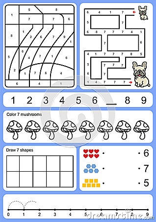 Coloring, tracking, matching and drawing object of number Vector Illustration