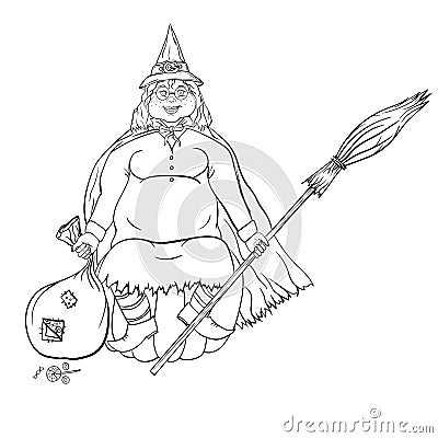 Coloring, witch on full pumpkin Vector Illustration