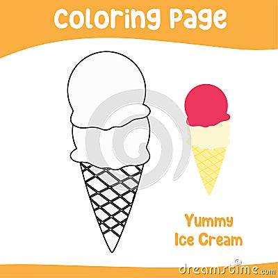 Coloring worksheet for children. Coloring ice cream worksheet page Vector Illustration