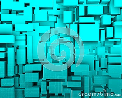 Bluish composition in perpective with blue cube and shadows. Stock Photo