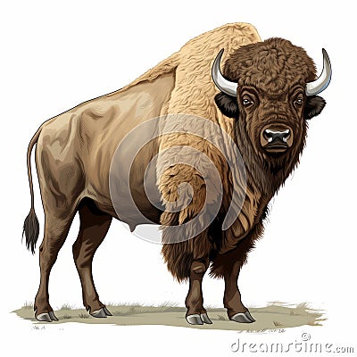 Colorized Bison Illustration On White Background Cartoon Illustration