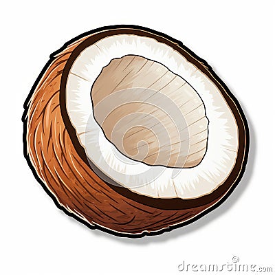Colorized Cartoon Coconut Drawing With Macro Lens Style Cartoon Illustration