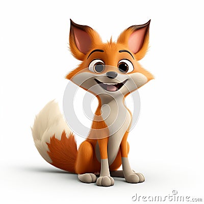 Colorized Cartoon Fox Sitting On White Background In 8k Resolution Stock Photo