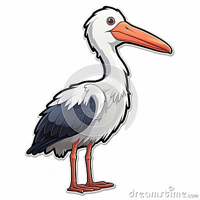 Colorized Cartoon Stork In Birds-eye-view Style Stock Photo