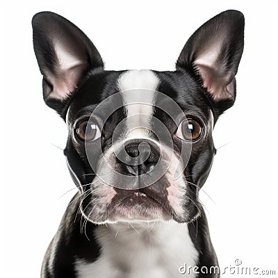 Colorized Portrait Of Boston Terrier In Frontal Perspective Stock Photo