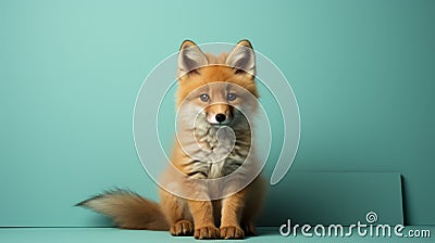 Colorized Portrait Of A Cute Fox Resting Against A Blue Background Stock Photo