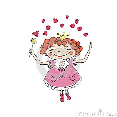 Colorless background with a happy red-haired fairy Cartoon Illustration