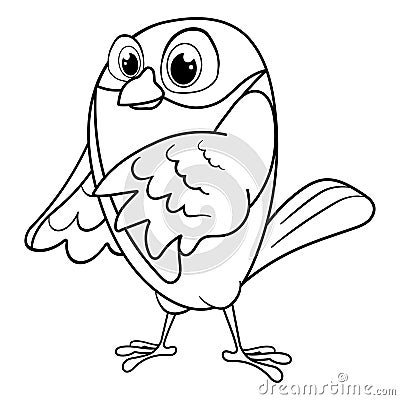 Colorless cartoon Bird is gesturing. Coloring pages. Template page for coloring book of funny fledgling for kids. Practice Vector Illustration